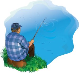 Illustration of a man fishing on the shore
